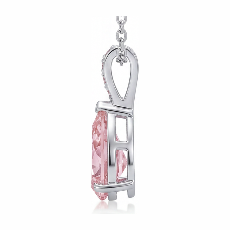 Collier Pendentif Solitaire Poire Pavé Diamant Rose de Laboratoire 5 Carats en Or Blanc 14 Carats
