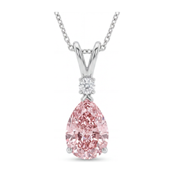 Collier Pendentif Solitaire Diamant Rose de Laboratoire 5 Carats Taille Poire à Bélière Fendue en Or Blanc 14 Carats