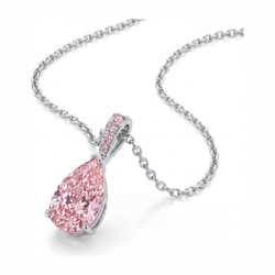 Collier Pendentif Solitaire Poire Pavé Diamant Rose de Laboratoire 5 Carats en Or Blanc 14 Carats