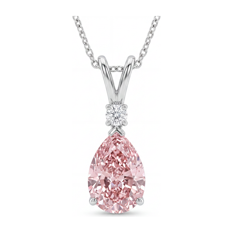 Collier Pendentif Solitaire Diamant Rose de Laboratoire 5 Carats Taille Poire à Bélière Fendue en Or Blanc 14 Carats