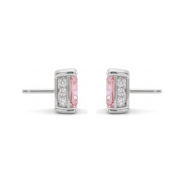 Boucles d'oreilles solitaire taille princesse en diamant rose de laboratoire 5 carats en or blanc 14 carats