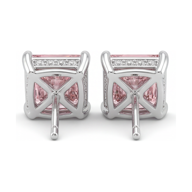 Boucles d'oreilles solitaire taille princesse en diamant rose de laboratoire 5 carats en or blanc 14 carats