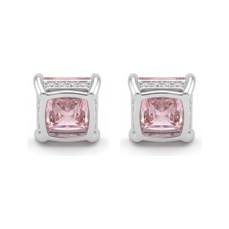 Boucles d'oreilles solitaires princesse en diamant rose de laboratoire 5 carats en Or Blanc 14 carats