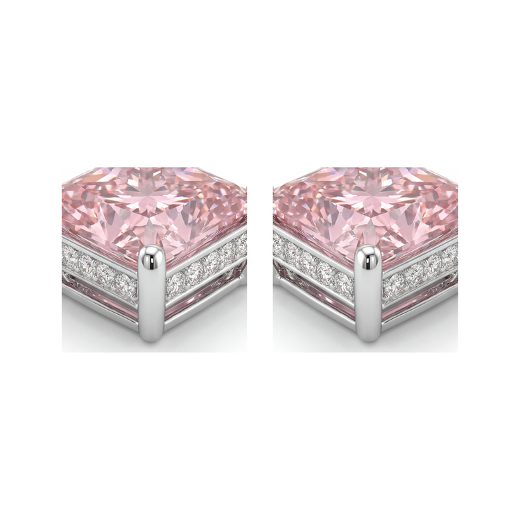 Boucles d'oreilles solitaires princesse en diamant rose de laboratoire 5 carats en Or Blanc 14 carats