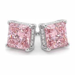 Boucles d'oreilles solitaire taille princesse en diamant rose de laboratoire 5 carats en or blanc 14 carats