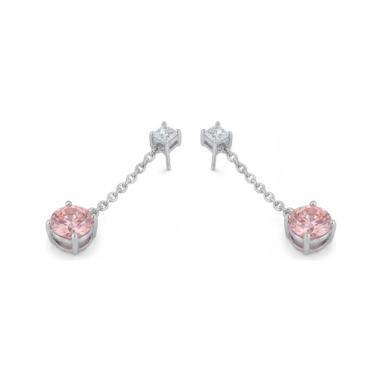 Boucles d'oreilles solitaire simple diamant rose de laboratoire rond 5 carats en Or Blanc 14 carats