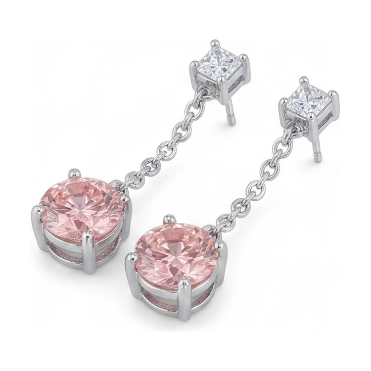 Boucles d'oreilles solitaire simple en diamant rose de laboratoire rond 5 carats en Or Blanc 14 carats