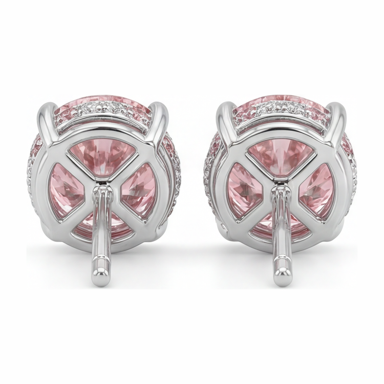 Boucles d'oreilles en diamants roses de laboratoire 5 carats taille ronde avec halo caché en Or Blanc 14 carats