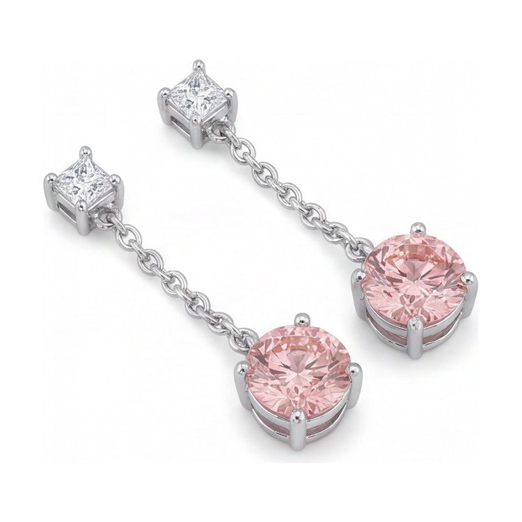 Boucles d'oreilles solitaire simple diamant rose de laboratoire rond 5 carats en Or Blanc 14 carats