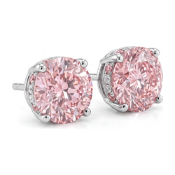 Boucles d'oreilles en Or Blanc 14 carats avec diamants roses de laboratoire 5 carats taille ronde et halo caché