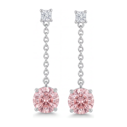 Boucles d'oreilles solitaire simple en diamant rose de laboratoire rond 5 carats en Or Blanc 14 carats