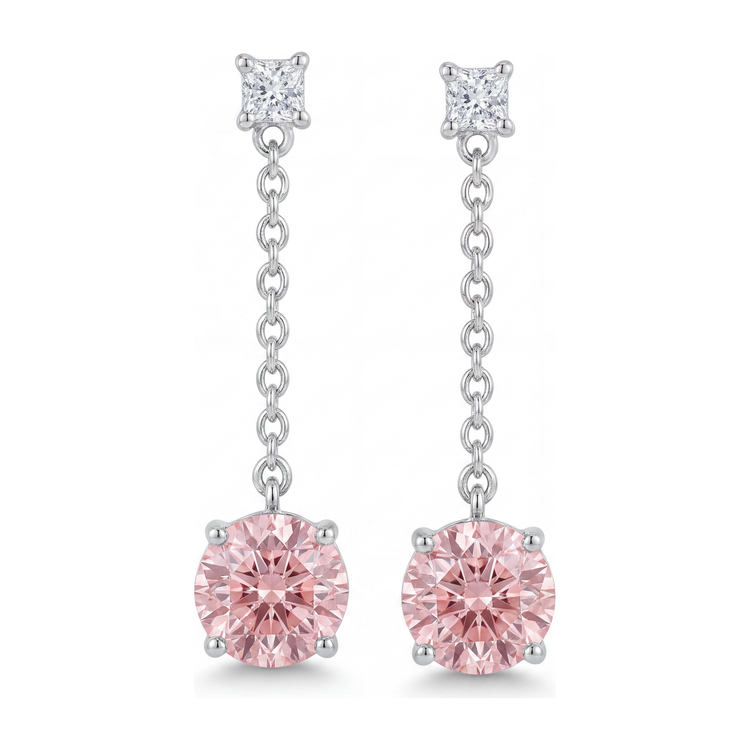 Boucles d'oreilles solitaire simple en diamant rose de laboratoire rond 5 carats en Or Blanc 14 carats