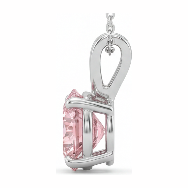 Collier Pendentif Solitaire Diamant Rose de Laboratoire Rond 5 Carats en Or Blanc 14 Carats