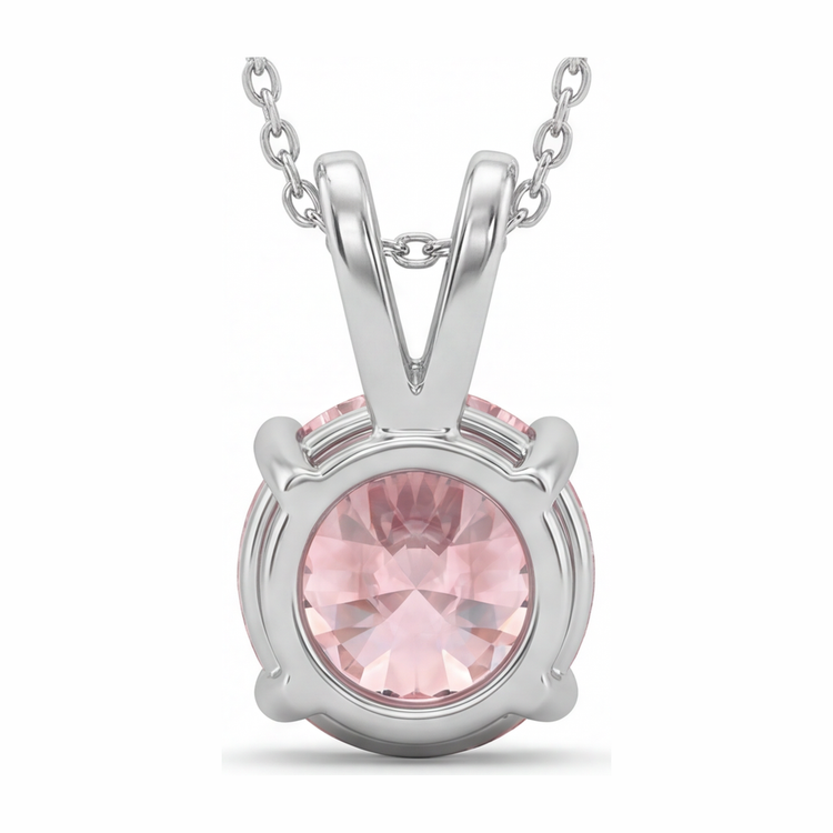 Collier Pendentif Solitaire Diamant Rose de laboratoire Rond 5 Carats en Or Blanc 14 Carats