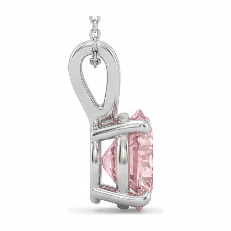 Collier Pendentif Solitaire Diamant Rose de laboratoire Rond 5 Carats en Or Blanc 14 Carats