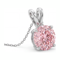 Collier Pendentif Solitaire Diamant Rose de laboratoire Rond 5 Carats en Or Blanc 14 Carats