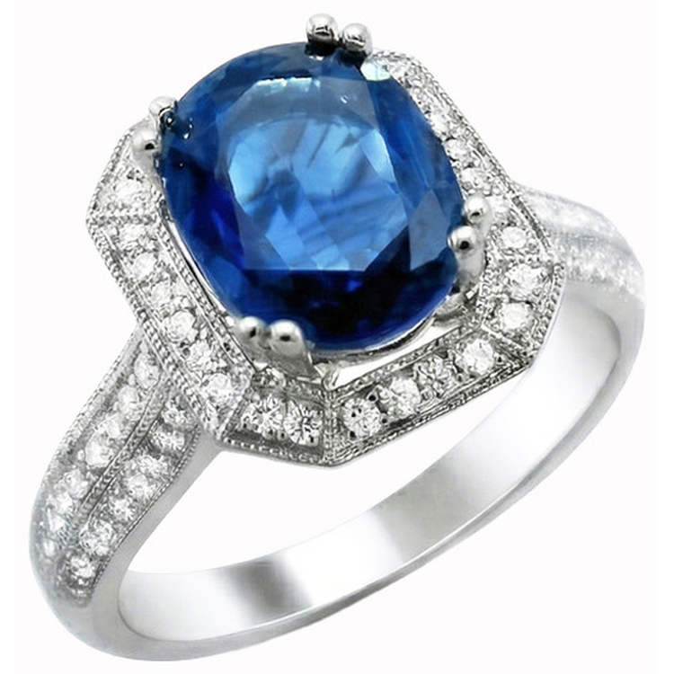 naturel oval saphir 5carats bague angle de côté