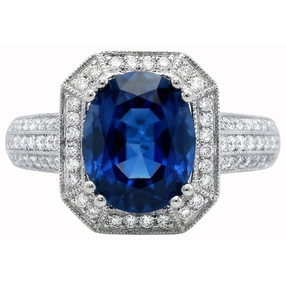 naturel oval saphir 5carats bague vue de face