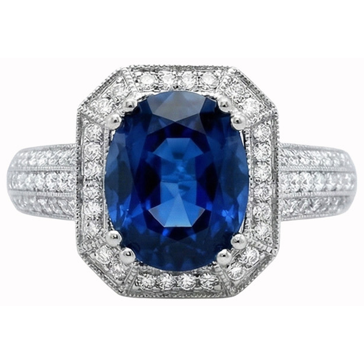 naturel oval saphir 5carats bague vue de face