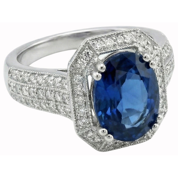 naturel oval saphir 5carats bague détail rapproché