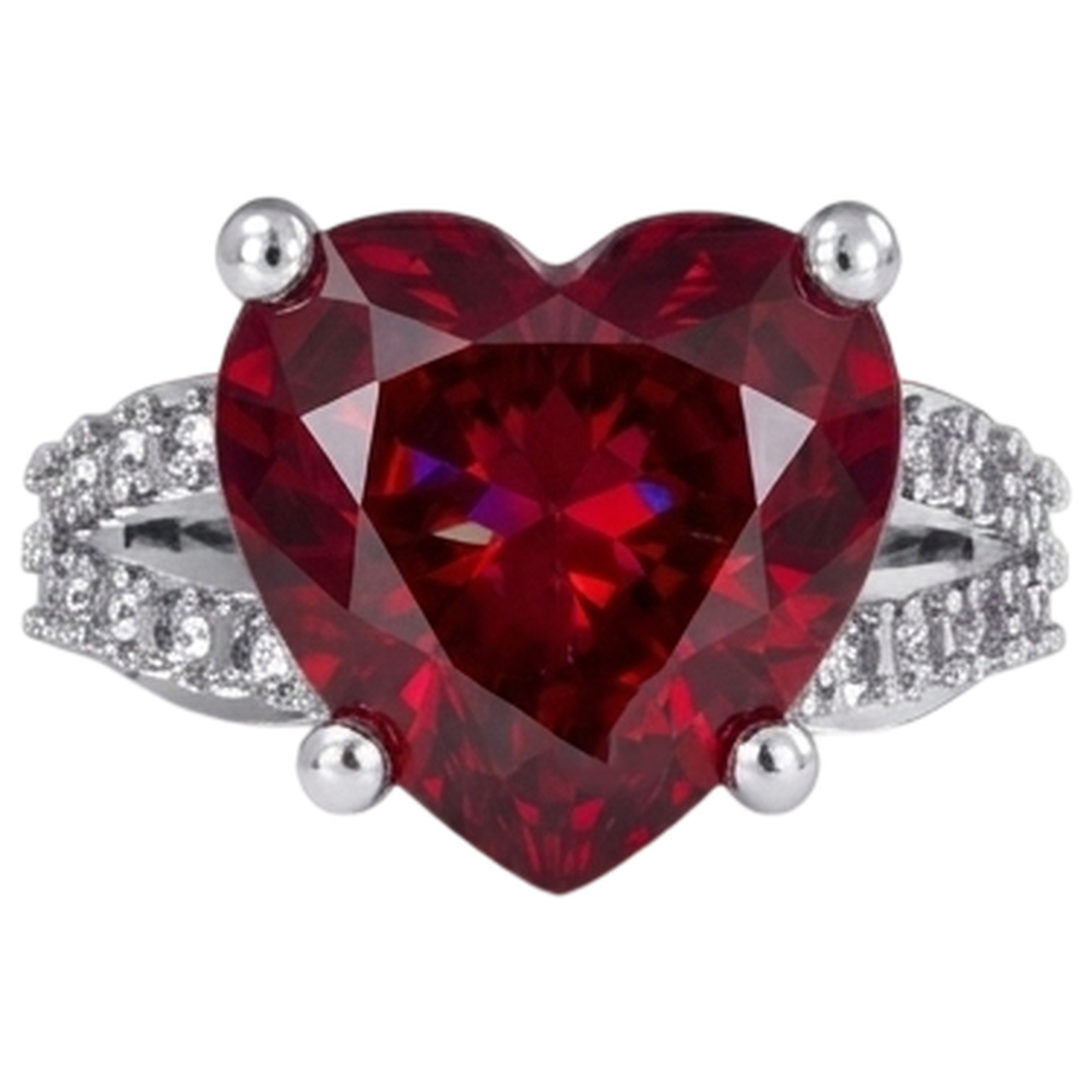 5 carats serti de griffes en rubis taille coeur rouge avec bague en diamant or blanc 14 carats