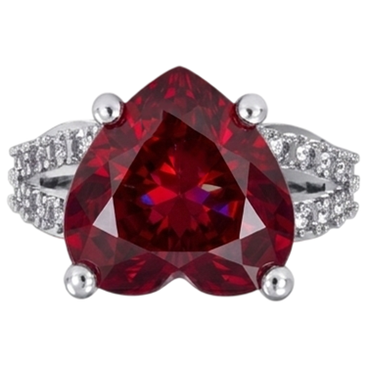 5 carats serti de griffes en rubis taille coeur rouge avec bague en diamant or blanc 14 carats