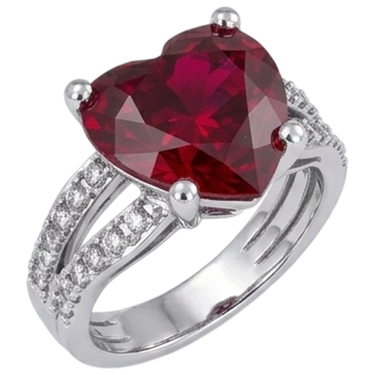 5 carats serti de griffes en rubis taille coeur rouge avec bague en diamant or blanc 14 carats