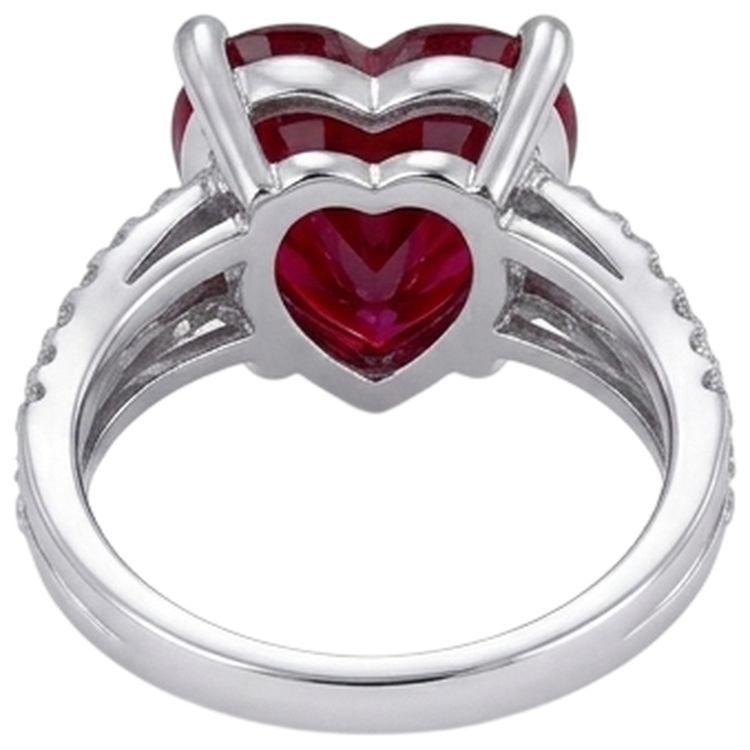 5 carats serti de griffes en rubis taille coeur rouge avec bague en diamant or blanc 14 carats