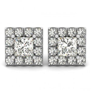 5.40 Carats Boucles D'Oreilles Princesse & Réel Diamants Ronds Or Blanc 14K