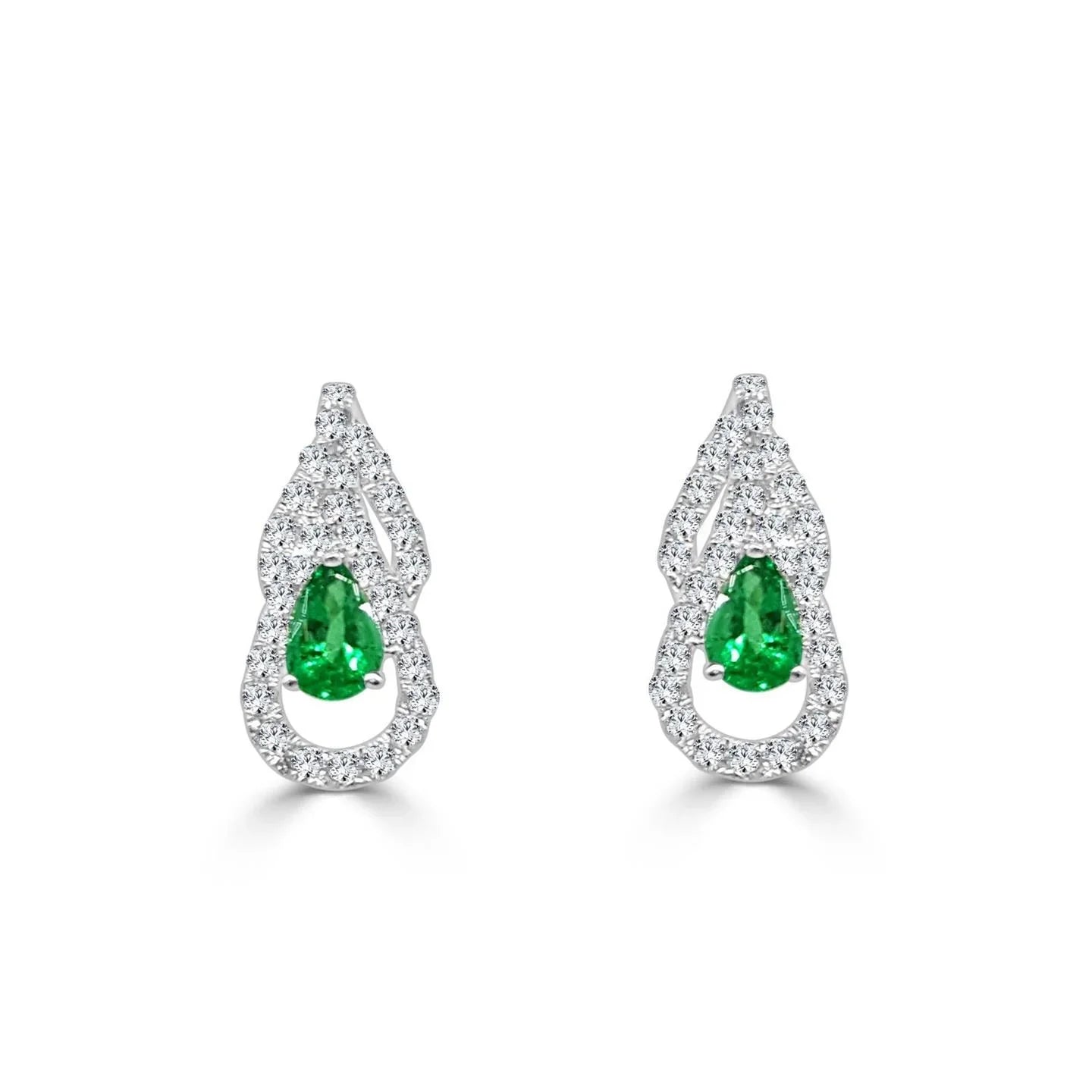 5.50 Carats Poire Émeraude Vert Avec Diamants Boucles D'oreilles Pendantes Or Blanc 14K