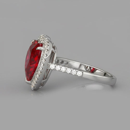 6.25 carats rubis taille coeur bague diamant et bague en or blanc 14K