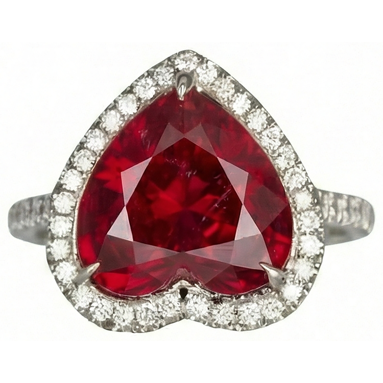 6.25 carats rubis taille coeur bague diamant et bague en or blanc 14K