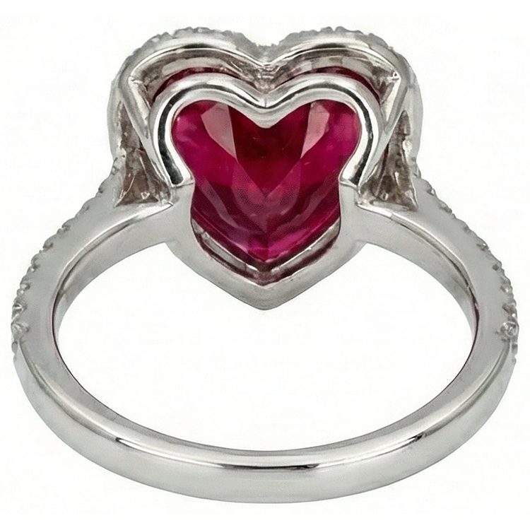 6.25 carats rubis taille coeur bague diamant et bague en or blanc 14K