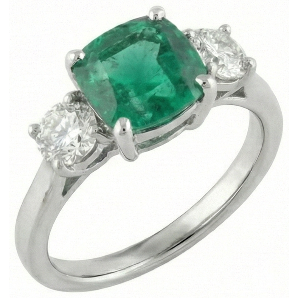 naturel cushion émeraude 6.50carats bague détail rapproché
