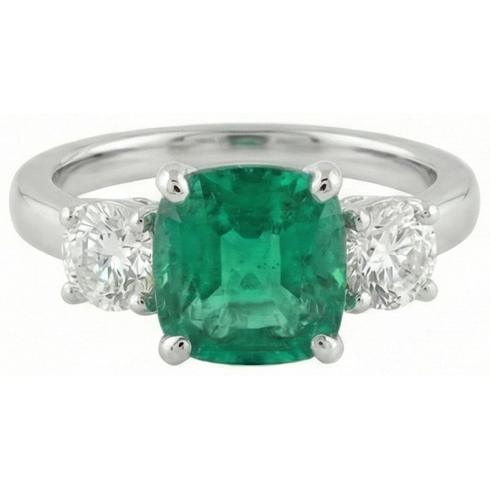 naturel cushion émeraude 6.50carats bague angle de côté