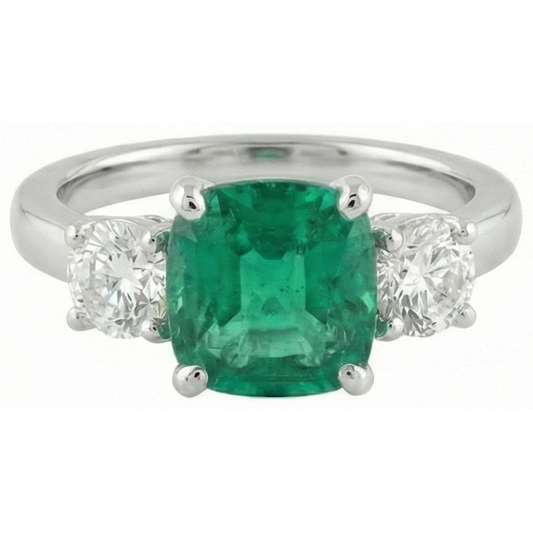 naturel cushion émeraude 6.50carats bague angle de côté