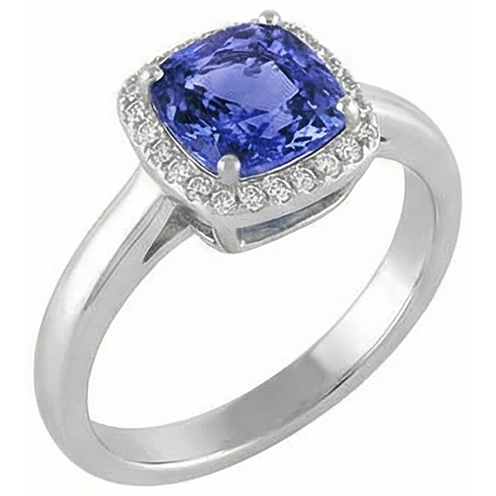 naturel cushion tanzanite 6.50carats bague détail rapproché