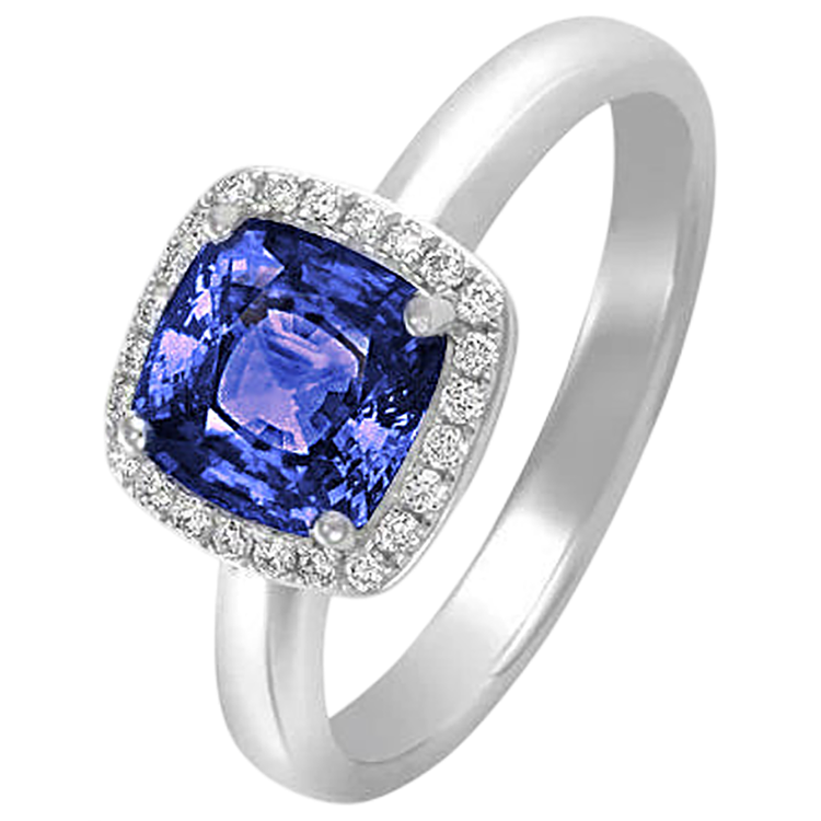 naturel cushion tanzanite 6.50carats bague vue de dessus