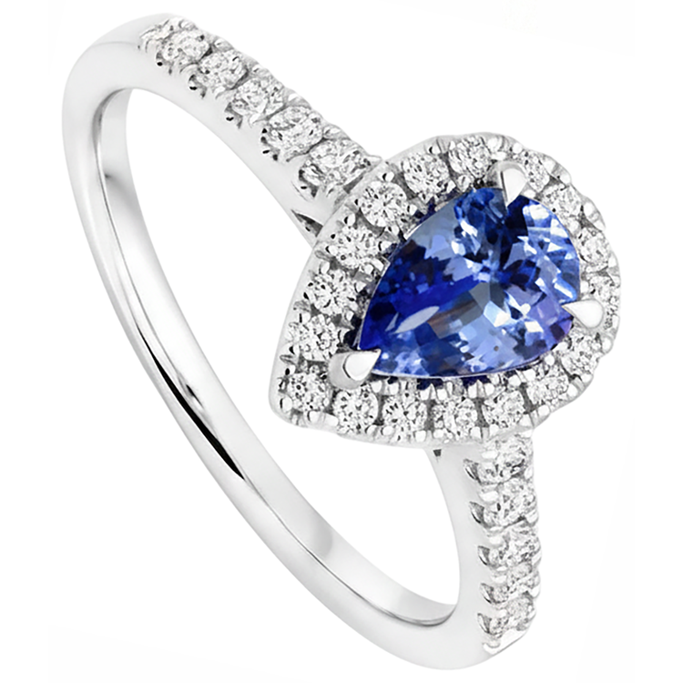 naturel pear tanzanite 6.60carats bague détail rapproché