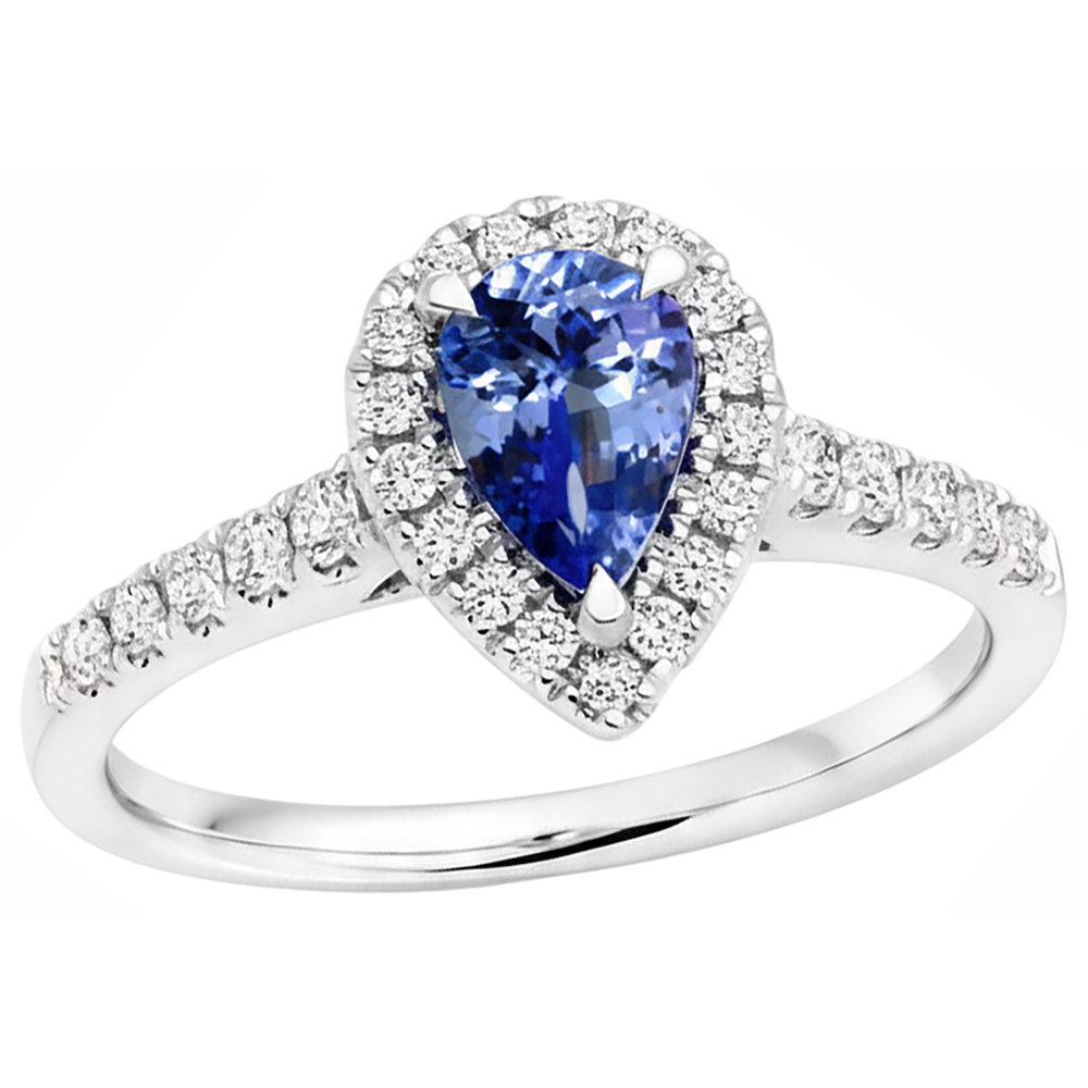 naturel pear tanzanite 6.60carats bague vue de dessus