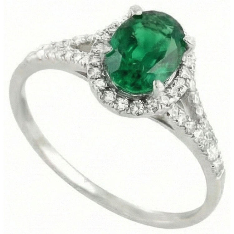 6.75 Carats Bague Emeraude Vert Et Diamant Naturels Extraits des Mines ( et non cultivés en laboratoire ) Or Blanc 14K