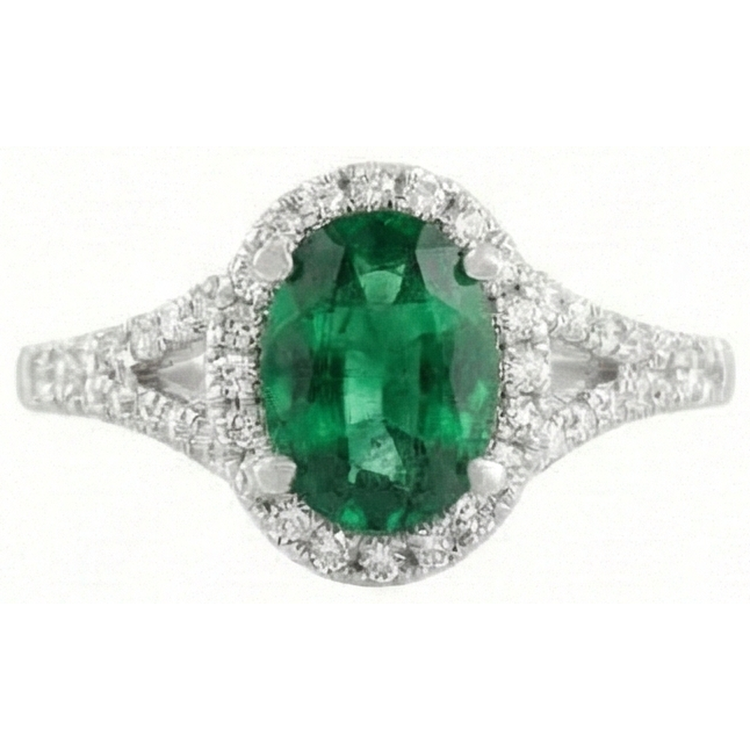 6.75 Carats Bague Emeraude Vert Et Diamant Naturels Extraits des Mines ( et non cultivés en laboratoire ) Or Blanc 14K