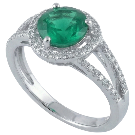 6 Carats Forme Ronde Vert Émeraude Avec Diamant Naturels Extraits des Mines ( et non cultivés en laboratoire ) Bague Or