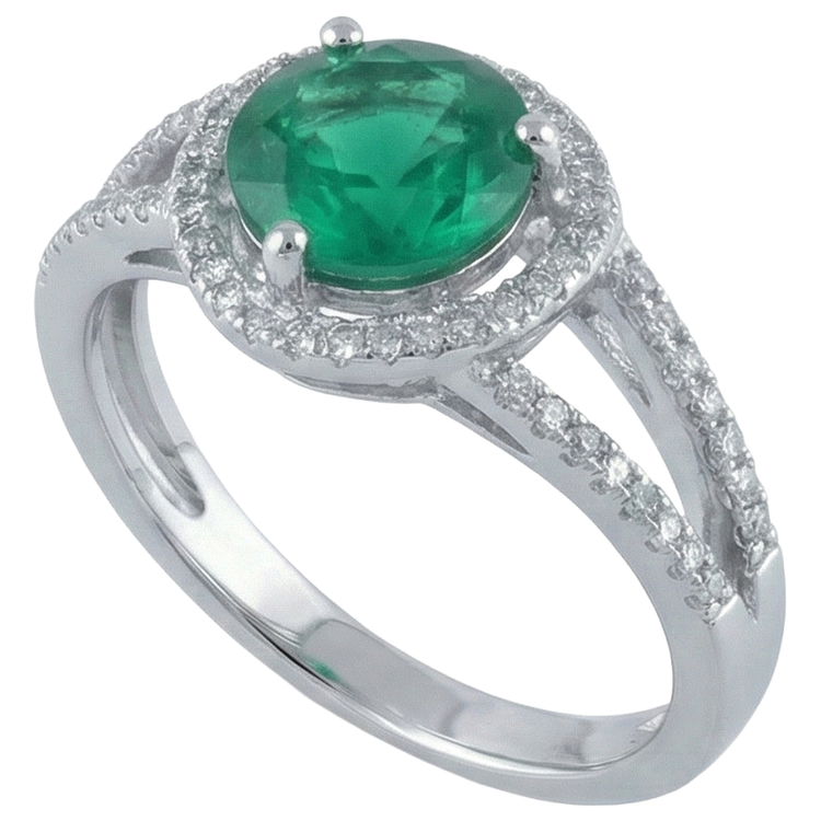 6 Carats Forme Ronde Vert Émeraude Avec Diamant Naturels Extraits des Mines ( et non cultivés en laboratoire ) Bague Or