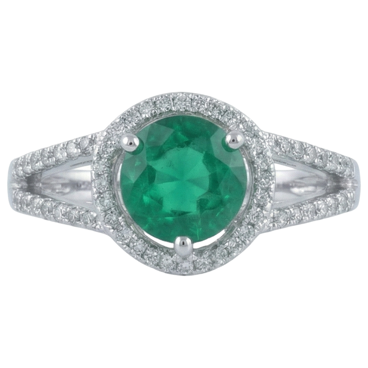 6 Carats Forme Ronde Vert Émeraude Avec Diamant Naturels Extraits des Mines ( et non cultivés en laboratoire ) Bague Or