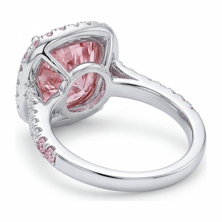 Bague pour femme en or blanc 14K avec diamant rose de laboratoire 6 carats, taille coussin et double halo