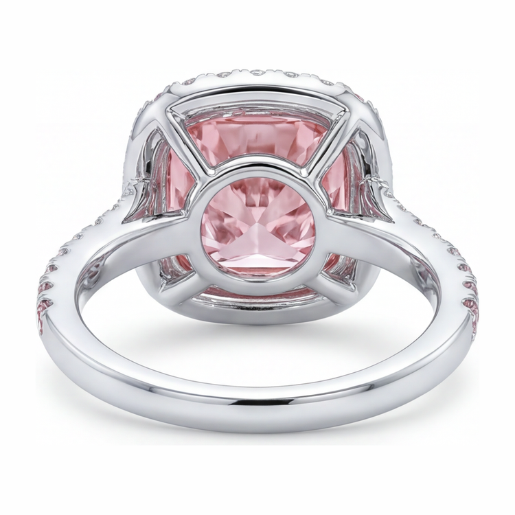 Bague pour Femme en Or Blanc 14K avec Diamant Rose de Laboratoire 6 Carats Coussin Double Halo