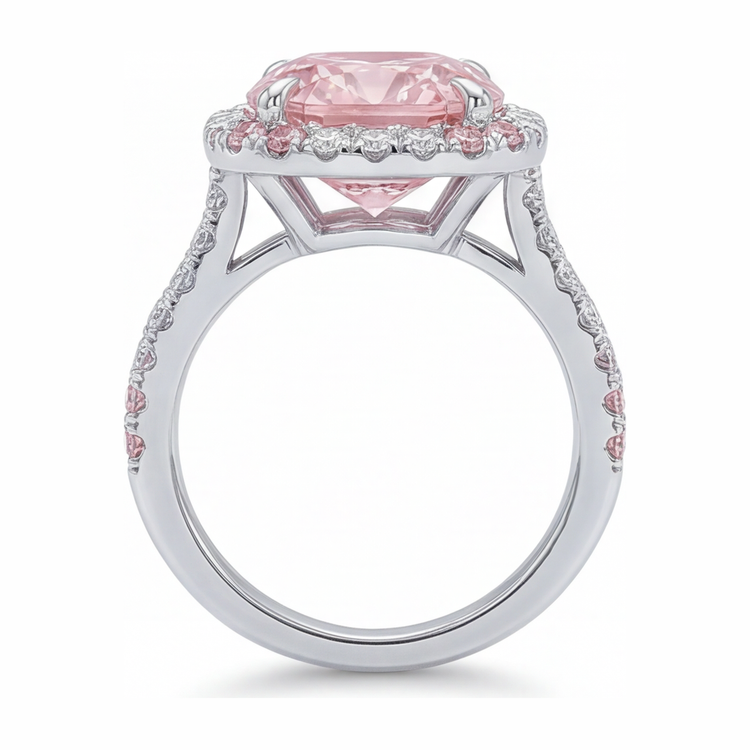 Bague pour femme en or blanc 14K avec diamant rose de laboratoire 6 carats, taille coussin et double halo