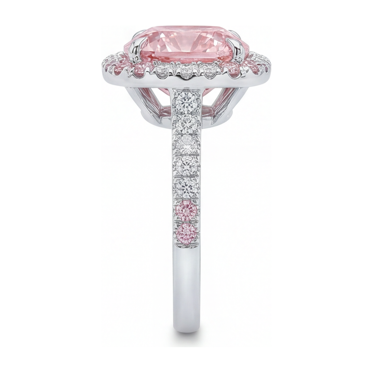 Bague pour femme en or blanc 14K avec diamant rose de laboratoire 6 carats, taille coussin et double halo