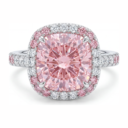 Bague pour femme en or blanc 14K avec diamant rose de laboratoire 6 carats, taille coussin et double halo